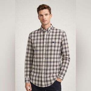 Chaps Beige and Grey Plaid Casual Shirt
